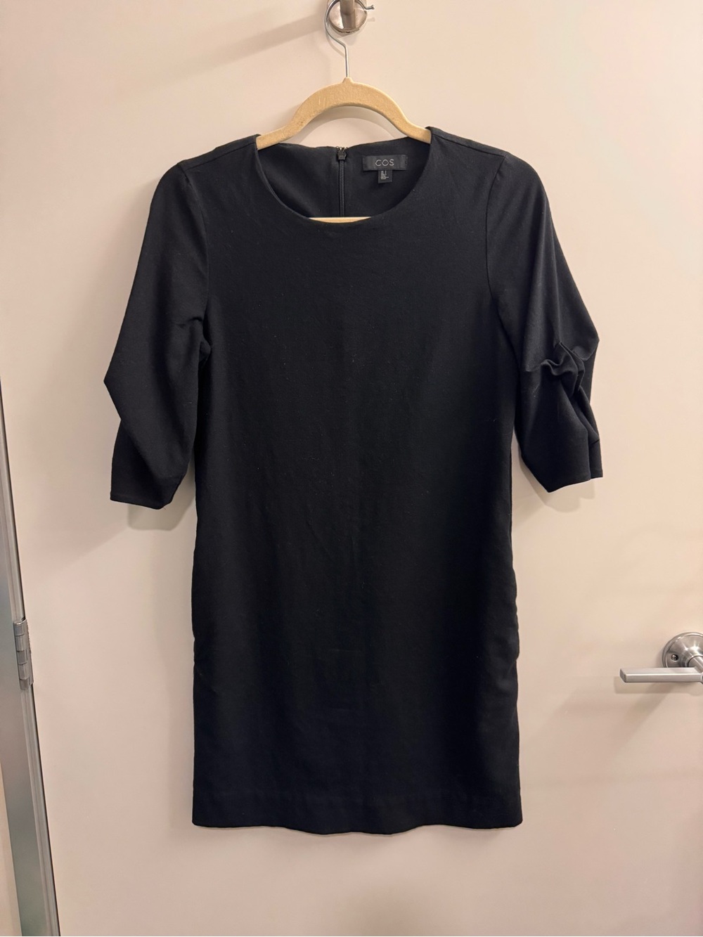 COS Black Mini Wool Dress with Detailed Elbow Sleeves